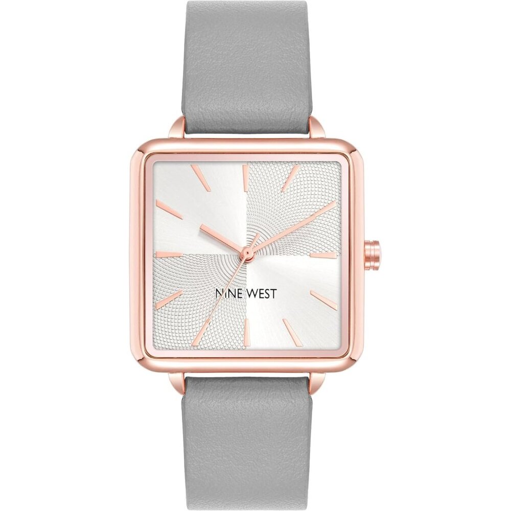 Women's Grey/Rose Gold Tone Buckle Closure Faux Leather Strap Crystal Lens Watch